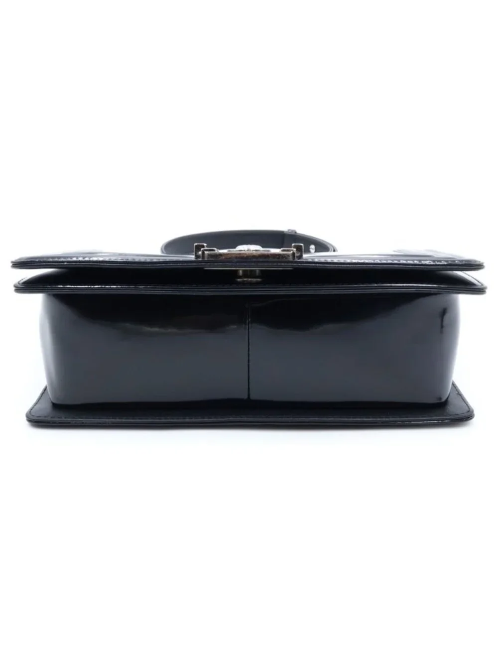 Chanel Boy Shoulder Bag Patent Leather Black Silver